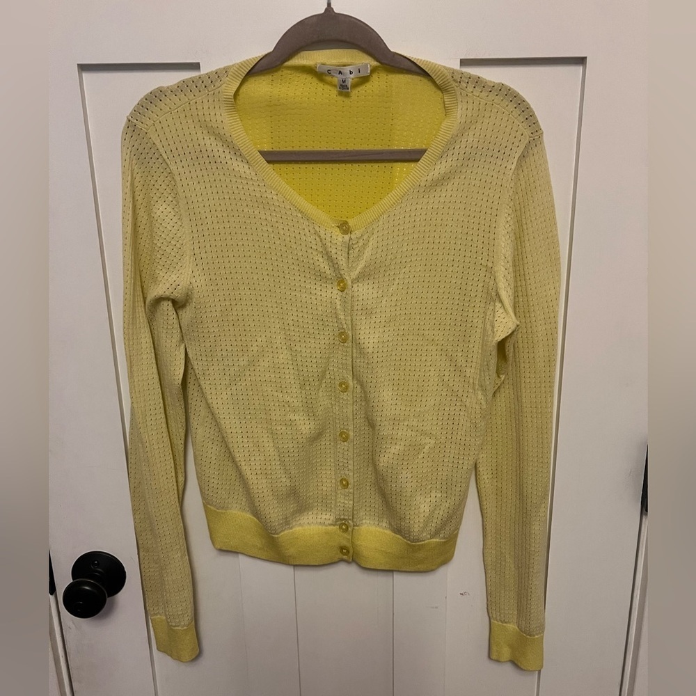 CAbi Women’s Daffodil Lemon Butter Yellow Perforated Cardigan Size Med